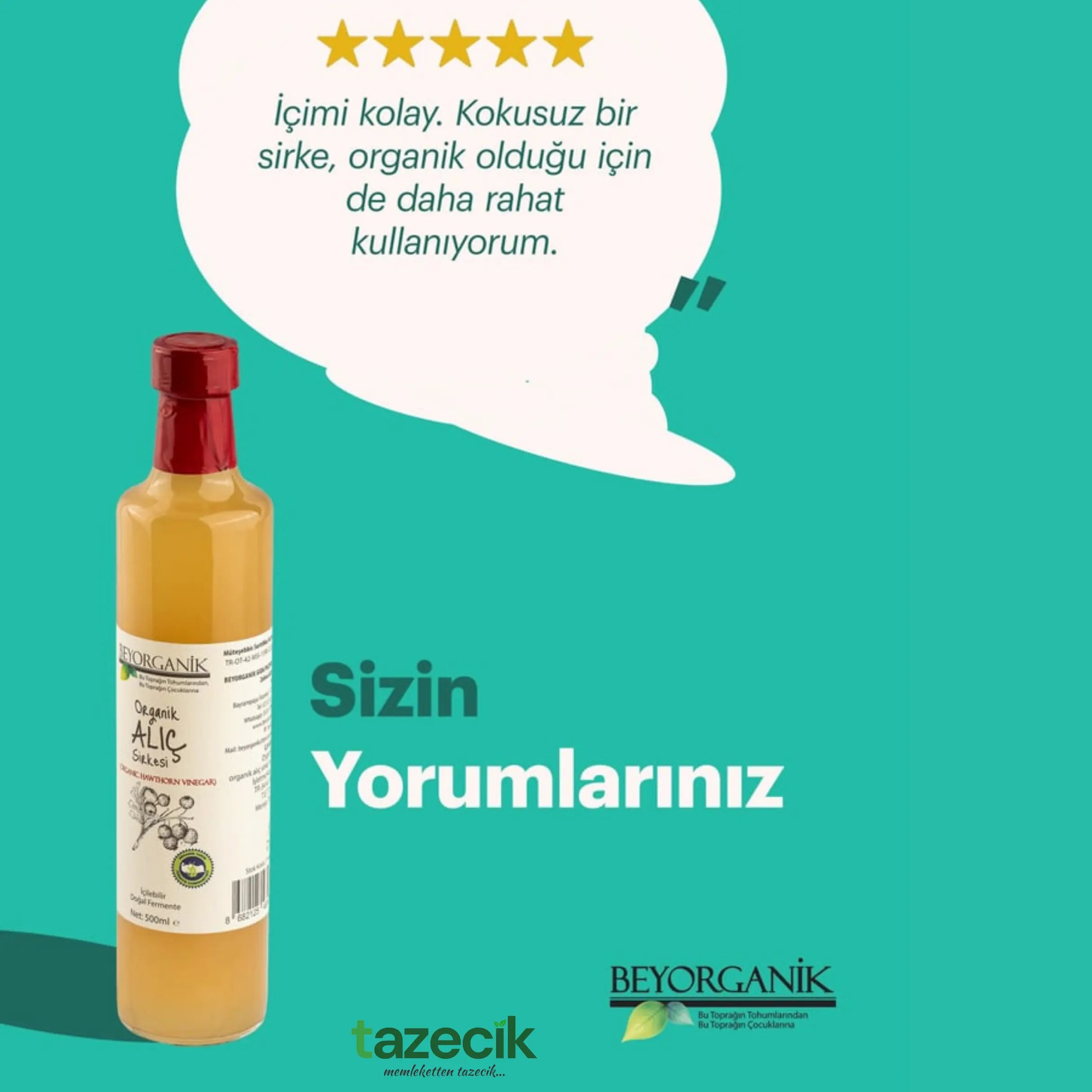 Organik Alic Sirkesi- BeyOrganik 500ml Tazecik