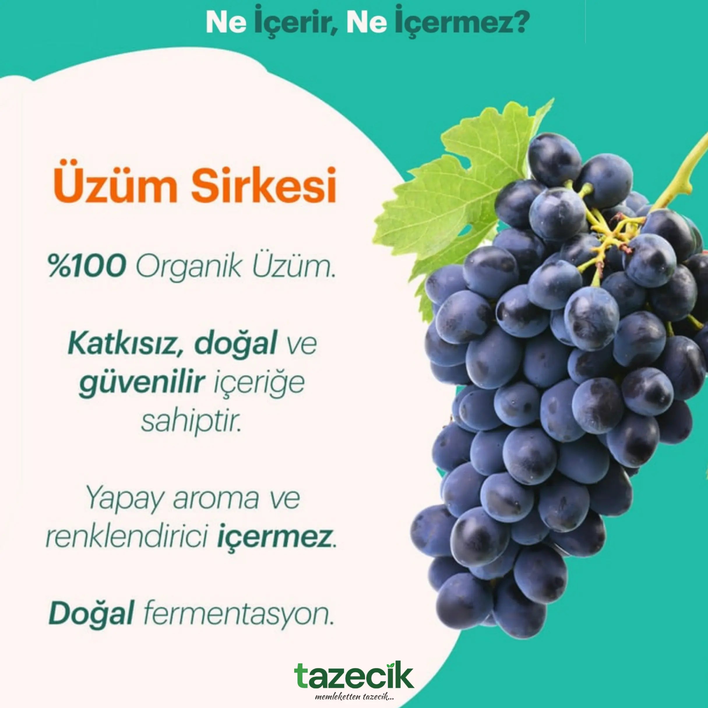 Organik Üzüm Sirkesi- BeyOrganik 500ml Tazecik