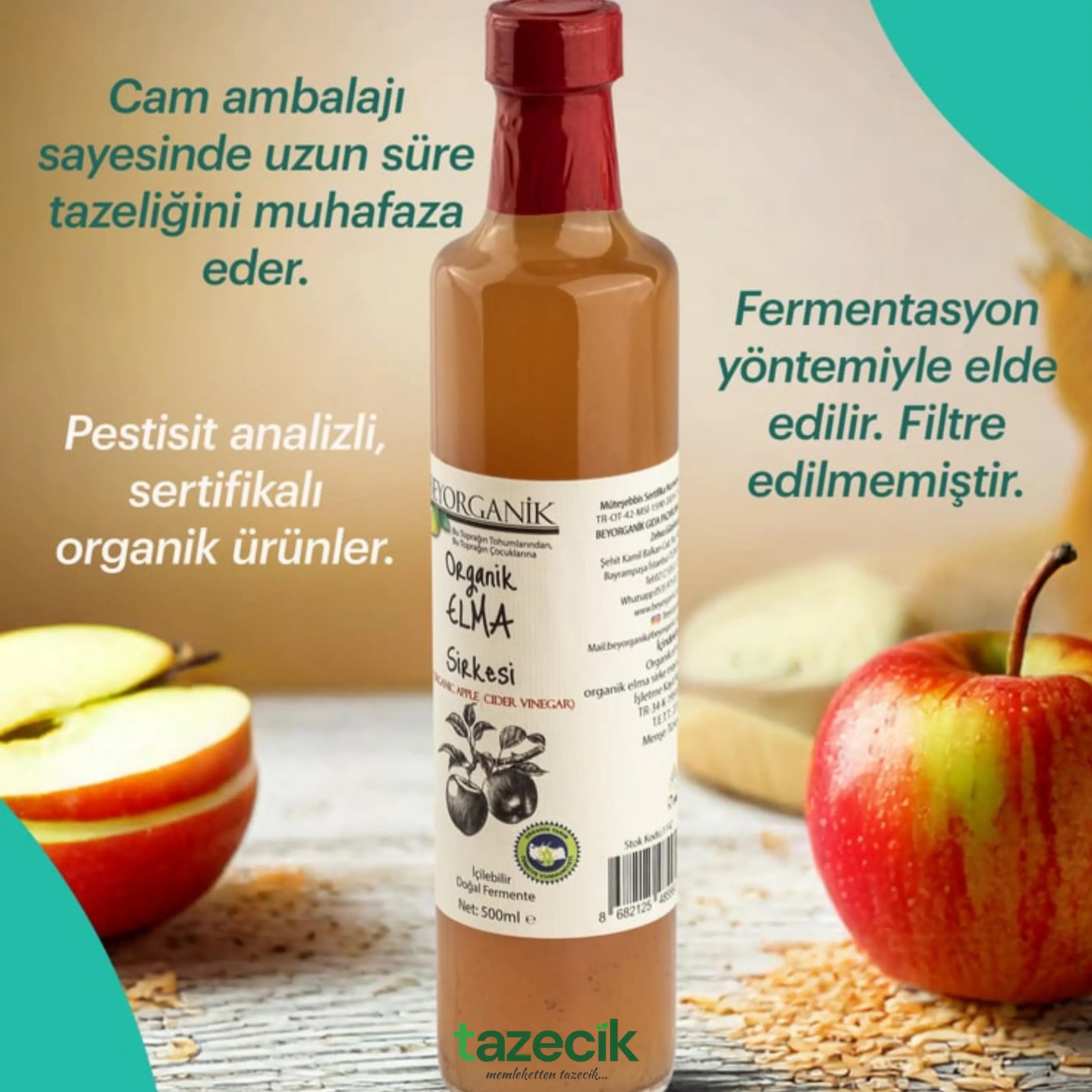 Organik Elma Sirkesi- BeyOrganik 500ml Tazecik