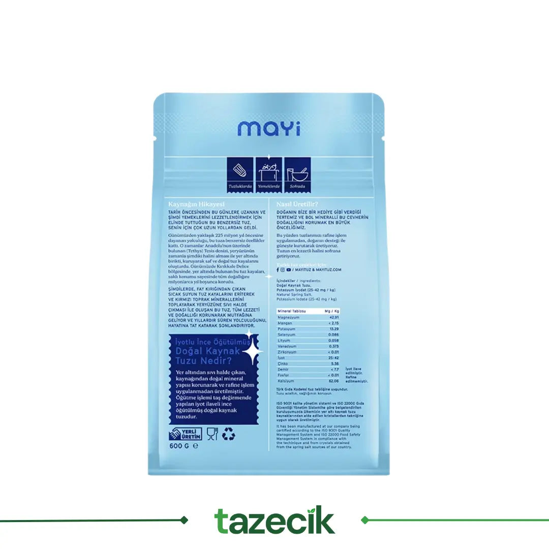 Mayi Öğütülmüş Sofra Tuzu - İyot İlaveli - 600gr Tazecik